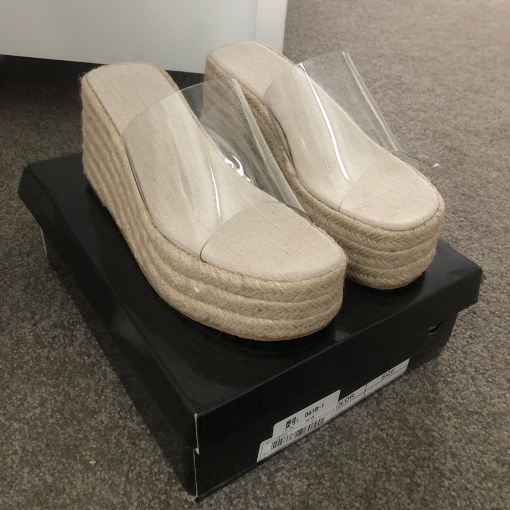Clear Espadrille Mule Wedges